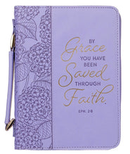 Load image into Gallery viewer, Bible Cover - MEDIUM - Hydrangea Lavender, Faux Leather