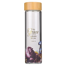 Charger l'image dans la galerie, My Grace is Sufficient Glass Water Bottle with Bamboo Lid and Sleeve