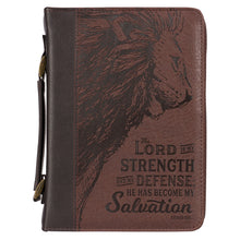 Load image into Gallery viewer, The LORD is My Strength Brown Bible Cover - Exodus 15:2 (Medium) (Bible Cover)