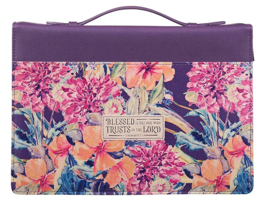 Bible Cover - LARGE - Purple Floral, Faux Leather