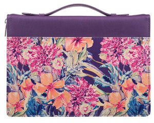 Bible Cover - LARGE - Purple Floral, Faux Leather