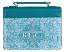 Charger l&#39;image dans la galerie, Bible Cover - MEDIUM - Teal Paisley, Faux Leather
