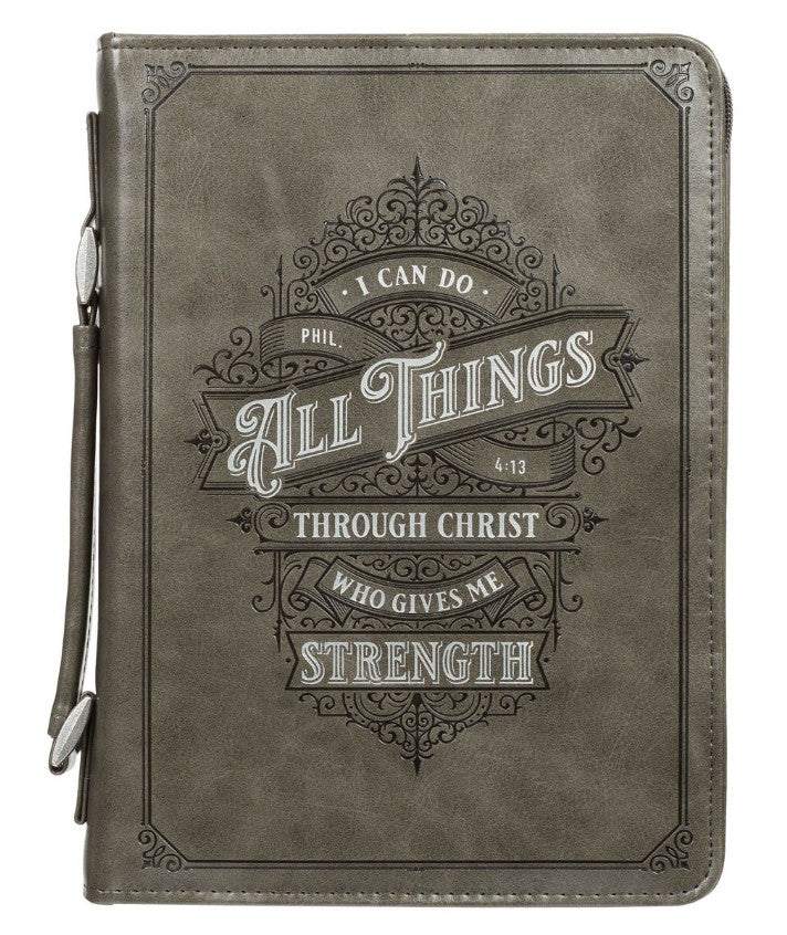 Bible Cover - LARGE - Gray, Faux Leather