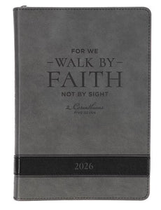 2026 - 12 Month Planner, Gray Faux Leather with zipper