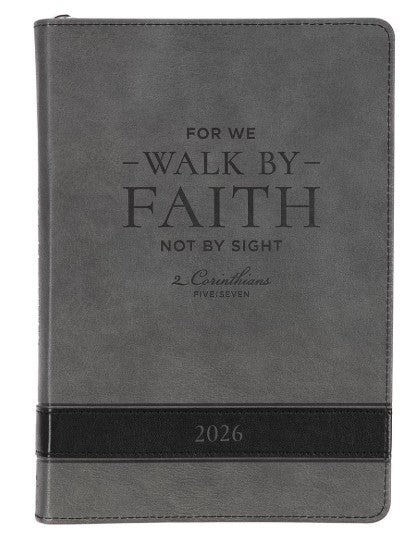 2026 - 12 Month Planner, Gray Faux Leather with zipper