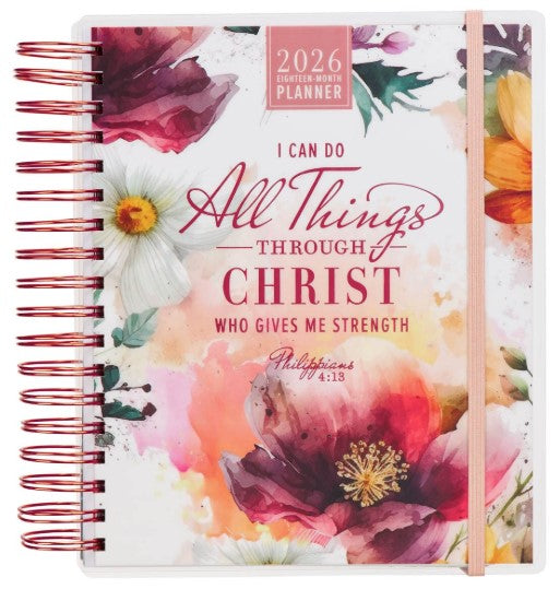 2026 - 18 Month Planner with elastic enclosure -  All Things through Christ