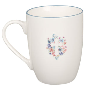 Mug - Blue Floral Cross Ceramic