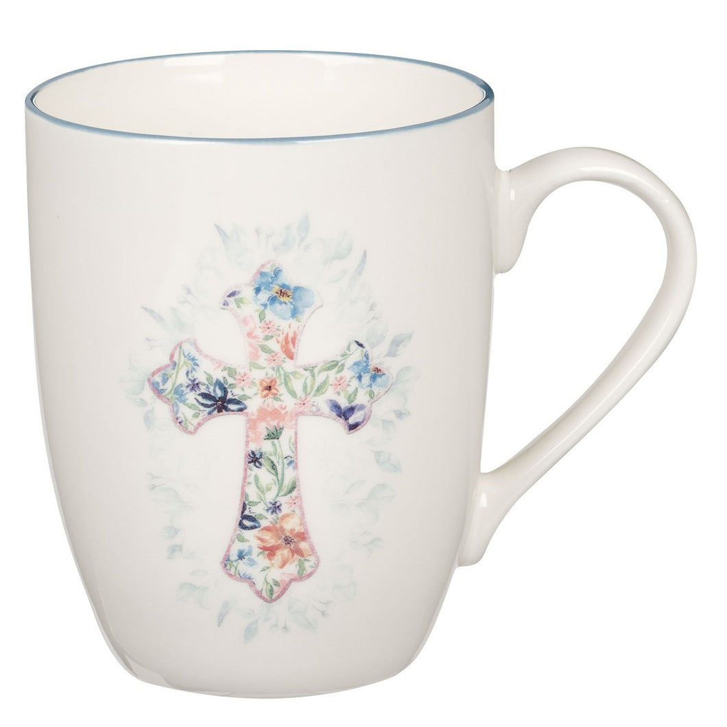 Mug - Blue Floral Cross Ceramic
