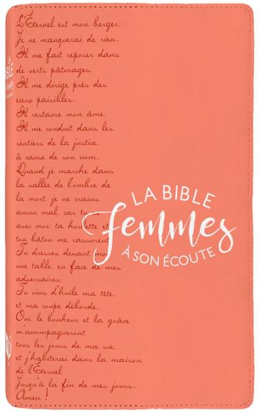 Bible Women listening softly Coral & Text (Psalm 23) (Segond 1910)