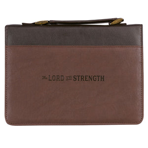 The LORD is My Strength Brown Bible Cover  - Exodus 15:2 (Medium) (Couvre Bible)