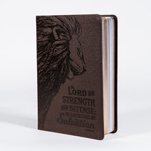 Load image into Gallery viewer, My Strength &amp; My Defense Brown Faux Leather Journal - Exodus 15:2
