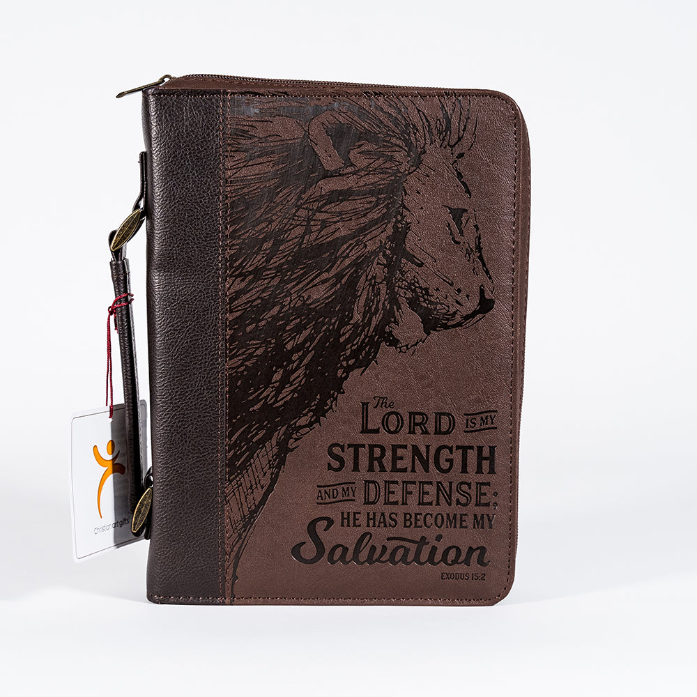The LORD is My Strength Brown Bible Cover - Exodus 15:2 (Large) (Couvre Bible)