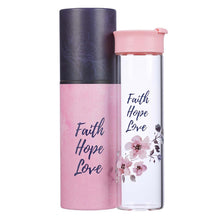 Charger l&#39;image dans la galerie, Faith Hope Love Glass Water Bottle in Pink
