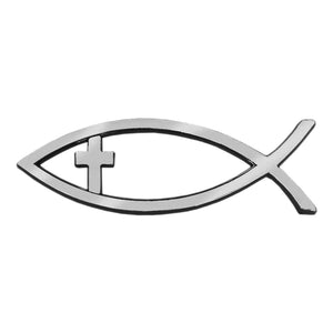 Emblème auto poisson / Croix - Argent