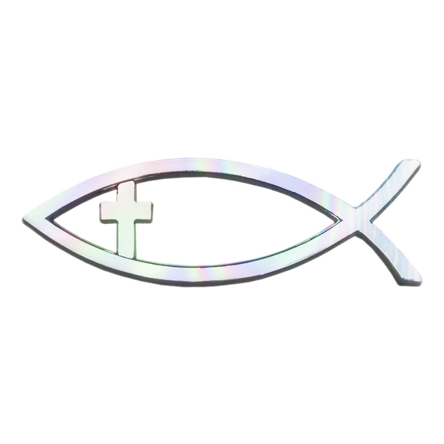 Emblème auto poisson / Croix - Irridescent