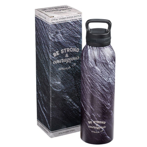 Strong & Courageous black stone stainless steel water bottle - Joshua 1:9